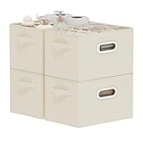 ENUMAIL Stoff Aufbewahrungsbox, Offene Stoffbehälter aus Leinen, Faltbare Klappbox mit Griffen, 4 Stück Aufbewahrungsbehälter ohne Deckel, 26x20x17cm, Beige