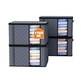 4 Stück 60L Aufbewahrungstasche, Aufbewahrungsbox mit Deckel, Große Kleideraufbewahrung Umzugskartons, Faltbare Aufbewahrung Boxen für Bettdecken Decken Kleidung Unterbett Kleiderschrank