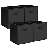 StorageWorks Aufbewahrungswürfel Stoff, 4 Stück Aufbewahrungsbox 27 × 27 × 28 cm, Stoffkisten Aufbewahrung mit Griffen, Aufbewahrungsboxen für Würfelregal, faltbare Körbe Aufbewahrung, schwarz