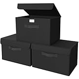 Homsorout 3 Stück Aufbewahrungskorb Stoff, Aufbewahrungsboxen mit Deckel, Faltbare Aufbewahrungsbox mit Griff, Ordnungsboxen box mit deckel, Faltbox für Kleidung, Würfelregal, Tiefschwarz