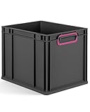 aidB Eurobox NextGen 2.0 Cycle - 400x300x320mm – 30L Aufbewahrungsbox aus recyceltem Material - Stapelbare Lagerbox in Anthrazit – geschlossene Griffe - Industriequalität - inkl. ColorClips in Purpur