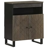 IBUQDDV Sideboard Schwarz 60x33x75 cm Massivholz Mango mit Metallfüßen und praktischer Tür für viel Stauraum, robustes tropisches Hartholz für Wohnzimmer Aufbewahrung