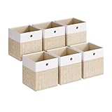 SONGMICS Aufbewahrungsbox, 6er Set, Aufbewahrungskorb, Ordnungsboxen mit PP-Platten, geruchsneutral, Faltbox, Stoffbox für Würfelregal, 26 x 26 x 28 cm, wolkenweiß-sandbeige RFB426LF02