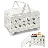 Cyiecweu Faltbar Aufbewahrungskorb mit 4 Rädern, Wasserdicht Aufbewahrungsbox mit Einem Deckel für die Lagerung im Innen und Außenbereich (Weiß)