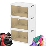 Naqqios Stapelbare Aufbewahrungsboxen, Organizer für Kleiderschrank, transparent, für Kleiderschrank, platzsparende Aufbewahrung für Pullover, Jacken, Hosen, Wäsche