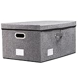 PRANDOM Aufbewahrungsbox mit Deckel Groß,Faltbarer Leinen Stoff Aufbewahrungsboxen, Aufbewahrungskorb mit Griff,Dekorative Stapelboxen,Organizer Container,Grau[1-stück] 58x40x30cm