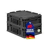 PROREGAL SuperSparSet 2x Eurobox NextGen Portable Made in Germany | HxBxT 13,5x30x40cm | 11 Liter | Schwarz | Eurobehälter, Transportbox, Transportbehälter, Stapelbehälter