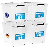 ATHLON TOOLS 4er Set 80l Aufbewahrungsboxen mit Deckel - BPA-freie & lebensmittelechte Aufbewahrungsbox mit Verschlussclips - 100% Neumaterial - Plastikbox transparent - Stapelbare Kunstoff Box