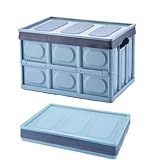 Faltbare Klappbox mit Deckel 56L– stabile Klappkiste, große Campingbox, stapelbare Transportbox zur Aufbewahrung – faltbox, klappboxen, kisten mit Deckel, platzsparend und robust. (blau)
