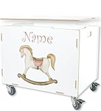 clipfritz - Peronalisierbare Rollbox mit Schauckelpferd Kinder-Motiv (33x45,5x34,5cm + 6cm Räder-Höhe) Kisten/Boxen personalisiert mit Text oder Namen - Kinderzimmer Rollkiste/Kiste als Spielzeugkiste