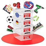 ATHLON TOOLS 4x 12.5 L Aufbewahrungsboxen mit Deckel, lebensmittelecht - Verschlussclips - 100% Neumaterial Plastik-Box transparent - Kleiderboxen stapelbar…
