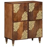 IBUQDDV Sideboard Honigbraun Massivholz Akazie 60 x 33 x 75 cm mit Vier Türen und floralen Messingintarsien für Wohnzimmer Flur Esszimmer Stauraum Möbel