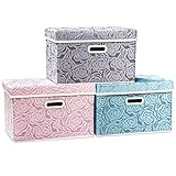 PRANDOM Aufbewahrungsbox mit Deckel Groß,Rosenmuster Stoff Aufbewahrungskörbe,Dekorative Stapelboxen,Würfel,Faltbare Organizer,Behälter,Multicoloured(3 Stück) 43x30x30cm,Schlafzimme,Schrank