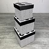3 Stück 3 Stück Aufbewahrungsboxen aus Pappe, 13,5 cm bis 9 cm, Hahnentritt schwarz und weiß